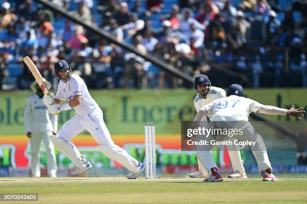 Joe Root of England bats during day three of the 5th Test Match between India and England at Himachal Pradesh Cricket Association Stadium on March...