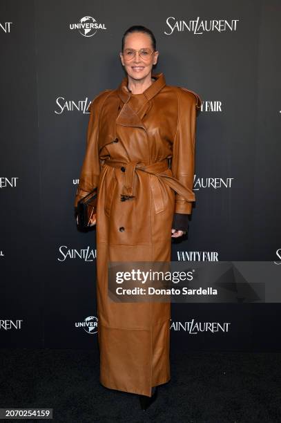 Sharon Stone attends the Saint Laurent x Vanity Fair x NBCUniversal dinner and party to celebrate “Oppenheimer” at a private residence on March 08,...