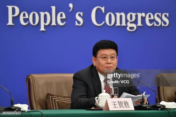 Wang Hesheng, director of the National Disease Control and Prevention Administration of China, attends a press conference on people's livelihood for...