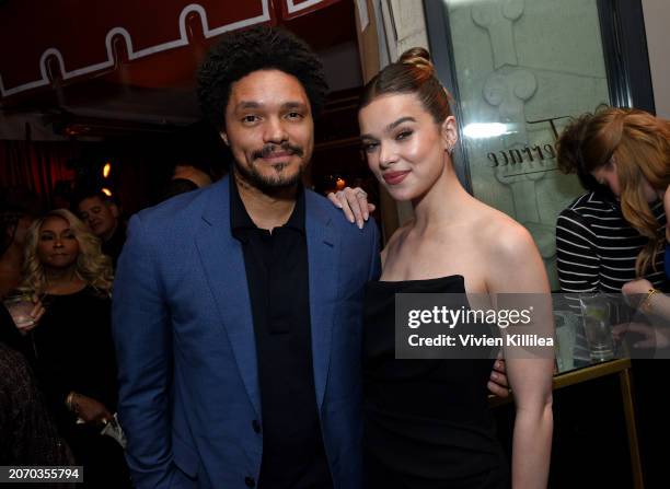 Trevor Noah and Hailee Steinfeld attend the CAA pre-Oscar party at Sunset Tower Hotel on March 08, 2024 in Los Angeles, California.