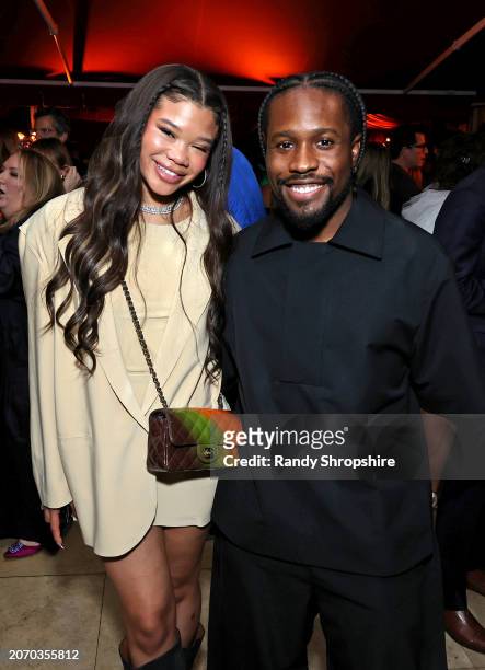 Storm Reid and Shameik Moore attend the CAA pre-Oscar party at Sunset Tower Hotel on March 08, 2024 in Los Angeles, California.
