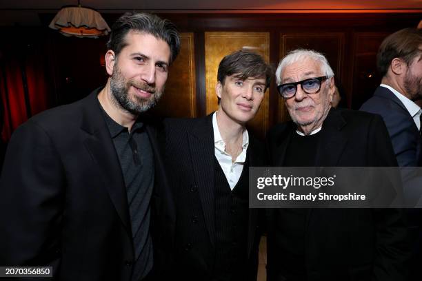 Adam Schweitzer, Cillian Murphy, and Fred Specktor attend the CAA pre-Oscar party at Sunset Tower Hotel on March 08, 2024 in Los Angeles, California.