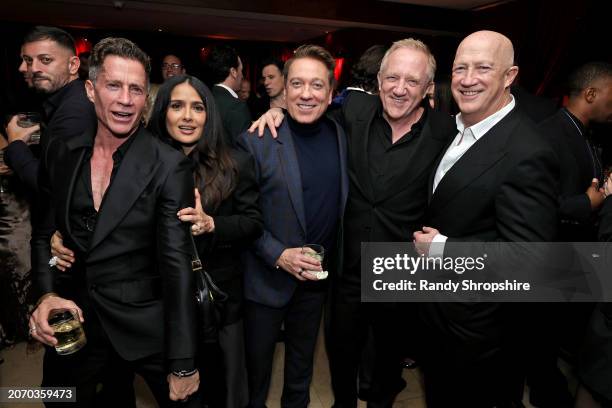 Bruce Bozzi, Salma Hayek, Kevin Huvane, François-Henri Pinault, and Bryan Lourd attend the CAA pre-Oscar party at Sunset Tower Hotel on March 08,...