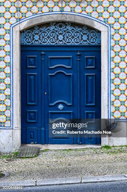 entrance door tile wall - portugal tiles stock pictures, royalty-free photos & images