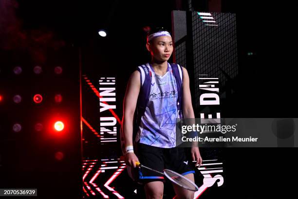 Tai Tzu Ying of Taiwan arrives on the court for her Women's single semi final match against An Se Young of South Korea at the Yonex French open...