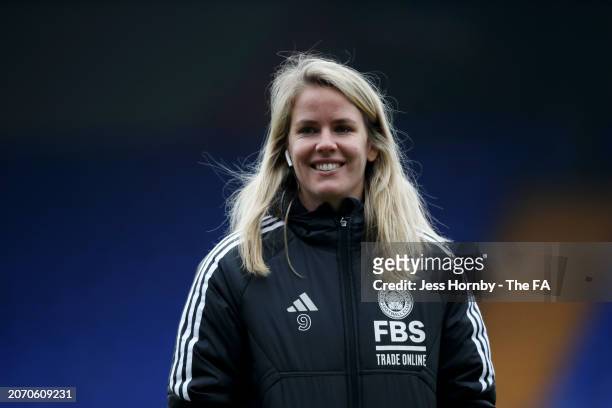 Lena Petermann of Leicester City looks on prior to the Adobe Women's FA Cup Quarter Final match between Liverpool and Leicester City at Prenton Park...