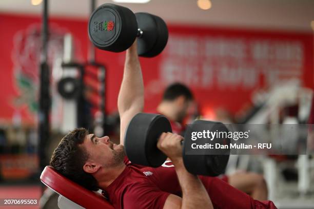 George Furbank of England trains during a gym session at Pennyhill Park on March 04, 2024 in Bagshot, England.