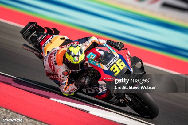 Joan Mir of Spain and Repsol Honda Team rides during the Qualifying session of the MotoGP Qatar Airways Grand Prix of Qatar at Losail Circuit on...