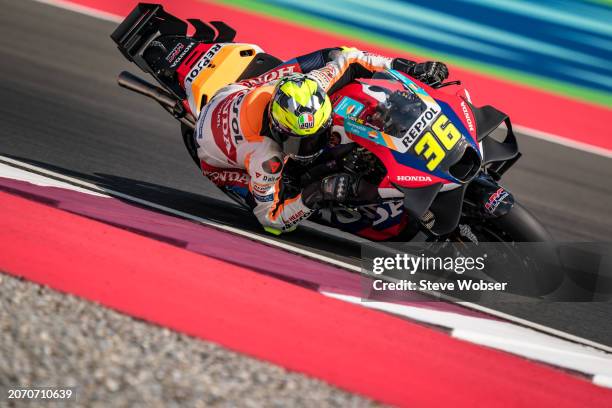 Joan Mir of Spain and Repsol Honda Team rides during the Qualifying session of the MotoGP Qatar Airways Grand Prix of Qatar at Losail Circuit on...