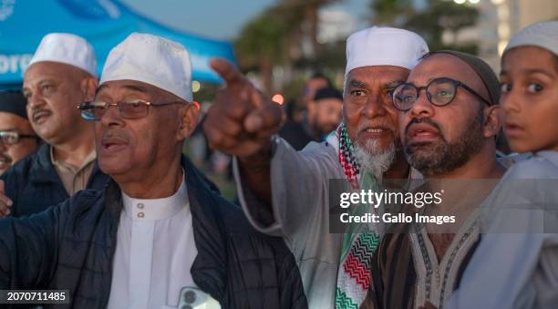 Muslims gather to sight the moon at Sea Point Promenade on March 11, 2024 in Cape Town, South Africa. The sighting of the moon signifies the...