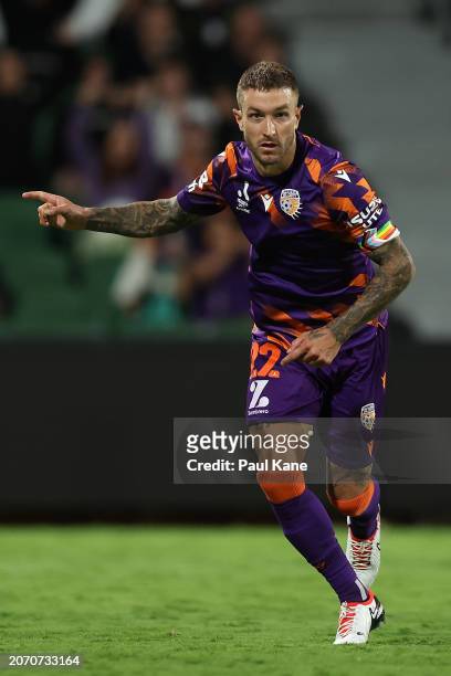 Adam Taggart of the Glory celebrates a goal during the A-League Men round 20 match between Perth Glory and Newcastle Jets at HBF Park, on March 09 in...