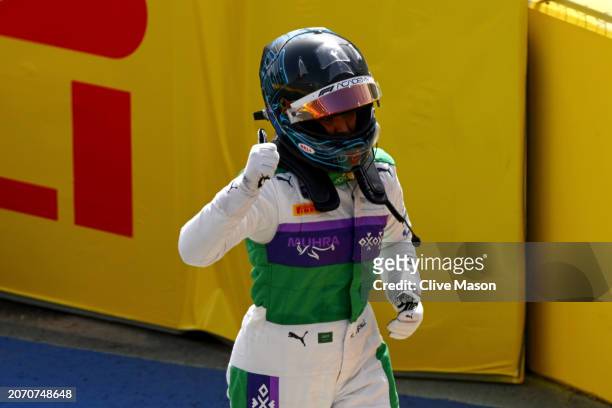 Reema Juffali of Saudi Arabia and PREMA Racing walks from their car after crashing during Round 1 Jeddah race 2 of the F1 Academy at Jeddah Corniche...