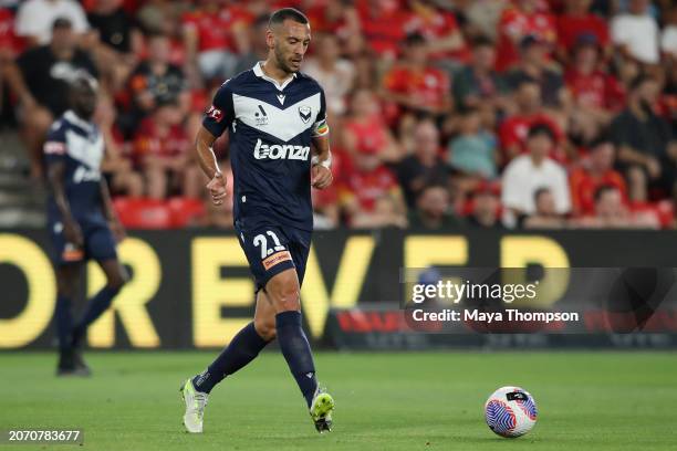 Roderick Miranda of Melbourne Victory during the A-League Men round 20 match between Adelaide United and Melbourne Victory at Coopers Stadium, on...