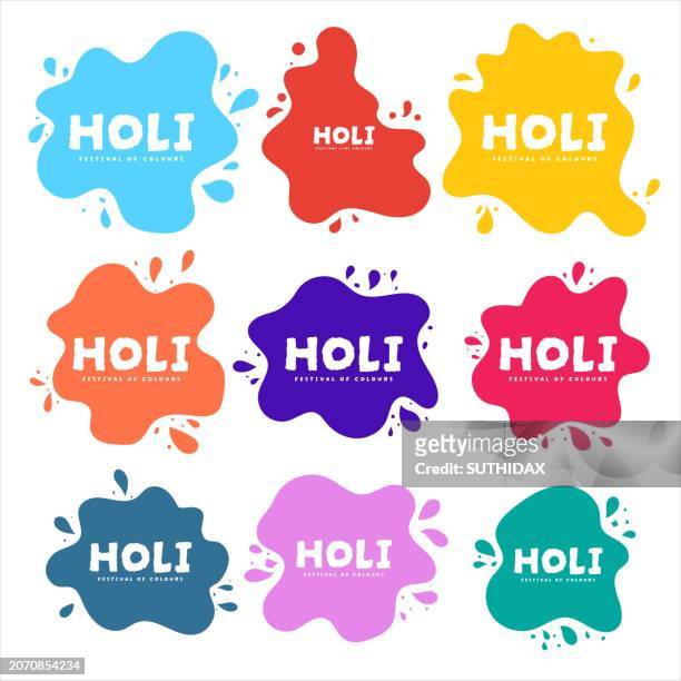 eine farbenfrohe illustration zur feier des indischen holi-festes - isolated color stock-grafiken, -clipart, -cartoons und -symbole