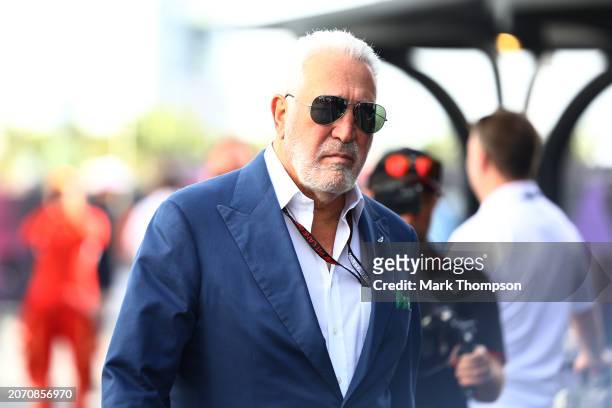 Owner of Aston Martin F1 Team Lawrence Stroll walks in the Paddock prior to the F1 Grand Prix of Saudi Arabia at Jeddah Corniche Circuit on March 09,...