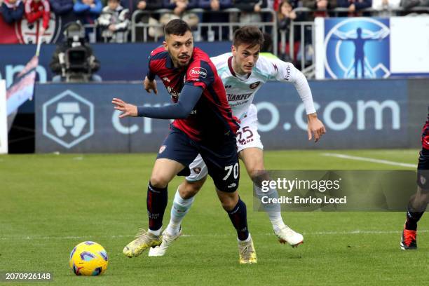 Gianluca Gaetano of Cagliari in action during the Serie A TIM match between Cagliari and US Salernitana - Serie A TIM at Sardegna Arena on March 09,...