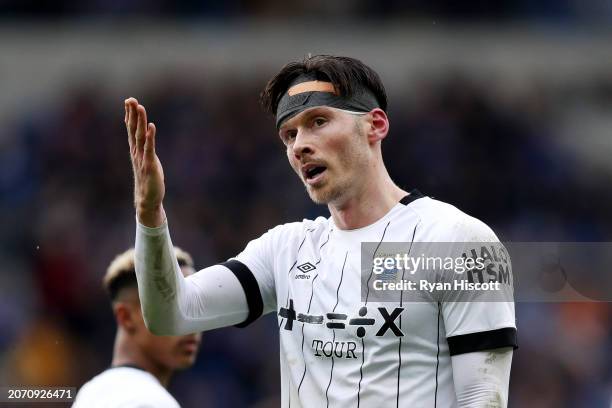 Kieffer Moore of Ipswich Town celebrates scoring his team's first goal during the Sky Bet Championship match between Cardiff City and Ipswich Town at...