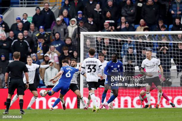 Ryan Wintle of Cardiff City scores his team's first goal during the Sky Bet Championship match between Cardiff City and Ipswich Town at Cardiff City...