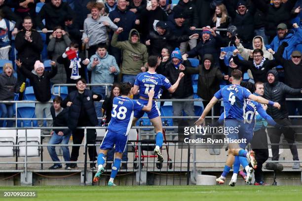 Callum O'Dowda of Cardiff City celebrates scoring his team's second goal during the Sky Bet Championship match between Cardiff City and Ipswich Town...