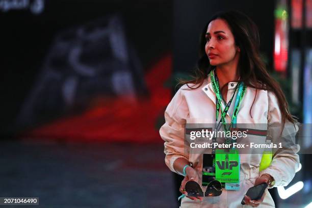 Malaika Arora walks in the Paddock prior to the F1 Grand Prix of Saudi Arabia at Jeddah Corniche Circuit on March 09, 2024 in Jeddah, Saudi Arabia.