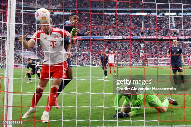 Harry Kane of Bayern Munich scores his team's seventh goal and his hat-trick goal during the Bundesliga match between FC Bayern München and 1. FSV...