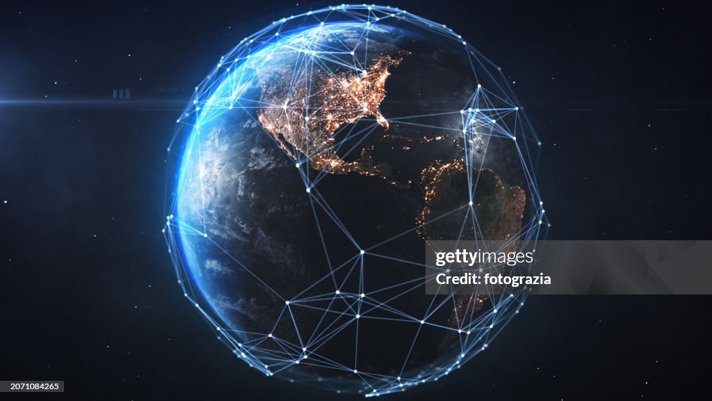 Global Network on Planet Earth. Global Business, Flight Routes, Global Finance