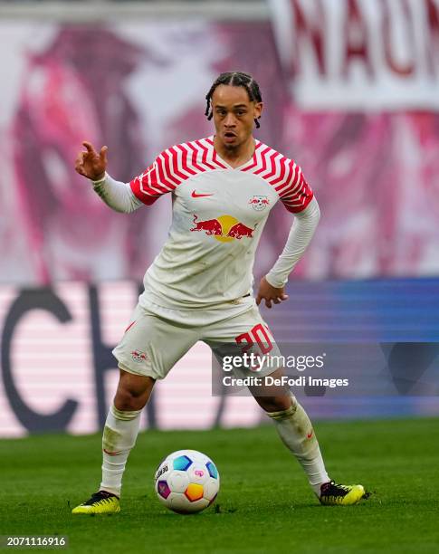 Xavi Simons of RB Leipzig controls the ball during the Bundesliga match between RB Leipzig and SV Darmstadt 98 at Red Bull Arena on March 9, 2024 in...
