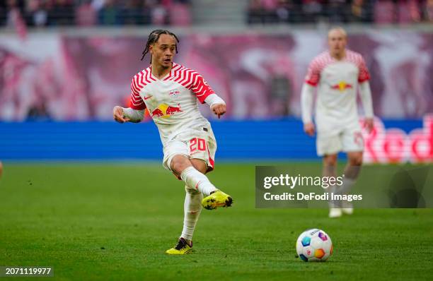 Xavi Simons of RB Leipzig controls the ball during the Bundesliga match between RB Leipzig and SV Darmstadt 98 at Red Bull Arena on March 9, 2024 in...