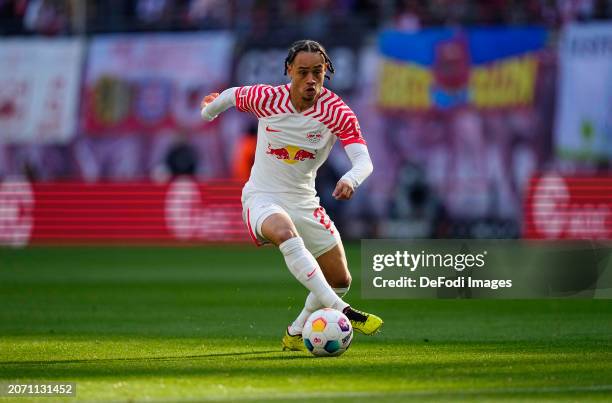 Xavi Simons of RB Leipzig controls the ball during the Bundesliga match between RB Leipzig and SV Darmstadt 98 at Red Bull Arena on March 9, 2024 in...