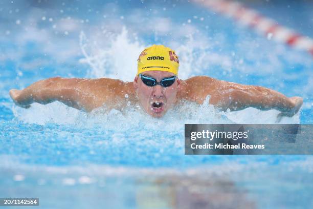 Chase Kalisz competes in the Men's 200 Meter IM heats on Day 4 of the TYR Pro Swim Series Westmont at FMC Natatorium on March 09, 2024 in Westmont,...