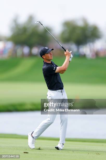 Jordan Spieth of the United States hits an approach shot on the third hole during the third round of the Arnold Palmer Invitational presented by...