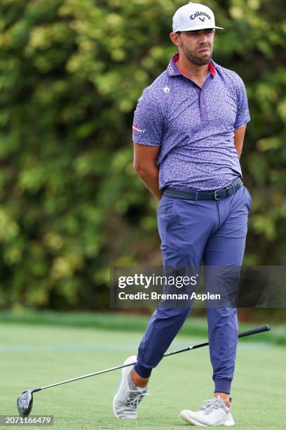 Erik van Rooyen of South Africa reacts to a tee shot on the ninth hole during the third round of the Arnold Palmer Invitational presented by...