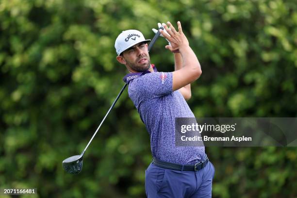 Erik van Rooyen of South Africa reacts to a tee shot on the ninth hole during the third round of the Arnold Palmer Invitational presented by...