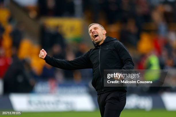 Wolverhampton Wanderers manager Gary O'Neill celebrates following the Premier League match between Wolverhampton Wanderers and Fulham FC at Molineux...