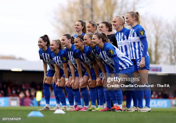 Brighton & Hove Albion players pose for a team photograph prior to the Adobe Women's FA Cup Quarter Final match between Brighton & Hove Albion and...