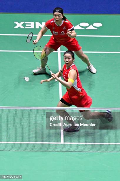 Chen Qing Chen and Jia Yi Fan of China in action during the Women's double semi final match against Mayu Matsumoto and Wakana Nagahara of Japan at...