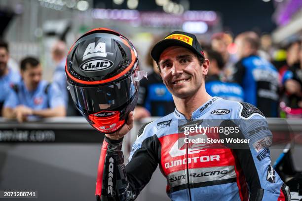 Moto2 rider Albert Arenas of Spain and QJMOTOR Gresini Moto2 after his third position at parc ferme during the Qualifying session of the MotoGP Qatar...