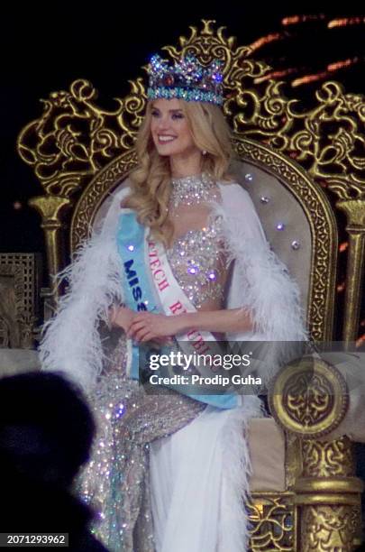 Krystyna Pyszkova of the Czech Republic wins the 71st Miss World pageant on March 09, 2024 in Mumbai, India.