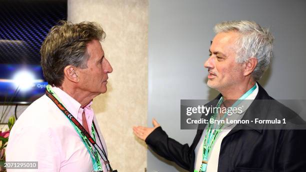 Sebastian Coe speaks to Jose Mourinho in the Paddock prior to the F1 Grand Prix of Saudi Arabia at Jeddah Corniche Circuit on March 09, 2024 in...