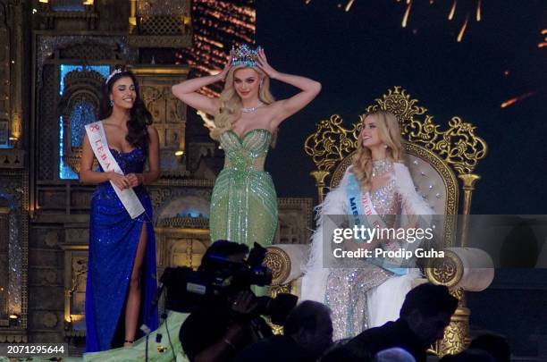 Krystyna Pyszkova of the Czech Republic wins the 71st Miss World pageant on March 09, 2024 in Mumbai, India.