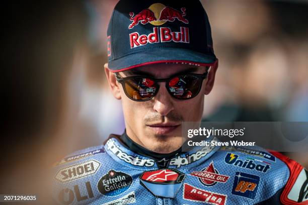 Marc Marquez of Spain and Gresini Racing MotoGP looks on at the starting grid during the Sprint Race of the MotoGP Qatar Airways Grand Prix of Qatar...