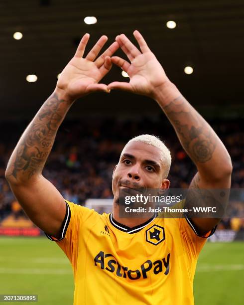 Mario Lemina of Wolverhampton Wanderers shows appreciation to the fans following the Premier League match between Wolverhampton Wanderers and Fulham...