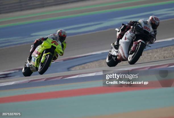 Takaaki Nakagami of Japan and IDEMITSU Honda LCR leads the field during the MotoGP qualifying practice during the MotoGP Of Qatar - Qualifying at...