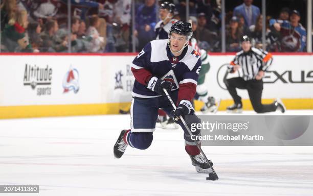 Jonathan Drouin of the Colorado Avalanche skates against the Minnesota Wild at Ball Arena on March 8, 2024 in Denver, Colorado.