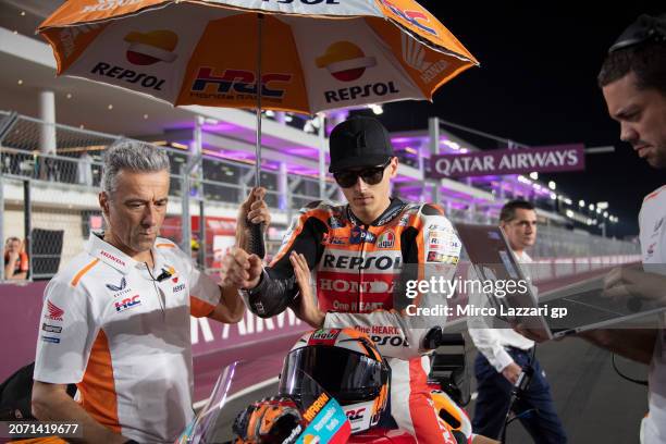 Luca Marini of Italy and Repsol Honda Team prepares to start on the grid during the MotoGP Of Qatar - Sprint at Losail Circuit on March 09, 2024 in...