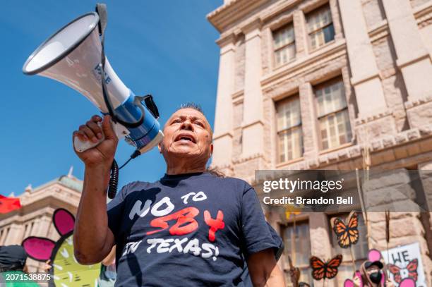 People protest Texas Senate Bill 4 during a rally hosted by the ACLU of Texas at the State Capitol on March 09, 2024 in Austin, Texas. People...