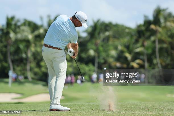 Brice Garnett of the United States plays his shot from the sixth tee during the third round of the Puerto Rico Open at Grand Reserve Golf Club on...