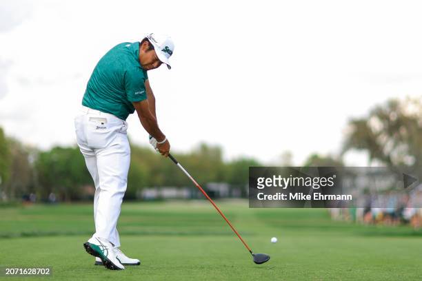 Hideki Matsuyama of Japan hits a tee shot on the 10th hole during the third round of the Arnold Palmer Invitational presented by Mastercard at Arnold...