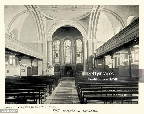 chapel of royal victoria hospital or netley hospital, victorian 19th century - 665409969 or 665409803 stock illustrations