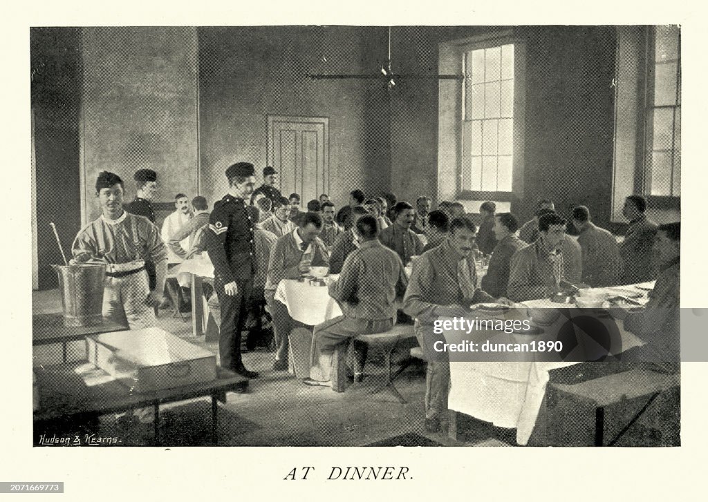 Patients at dinner, dining room, Royal Victoria Hospital, Victorian 19th Century